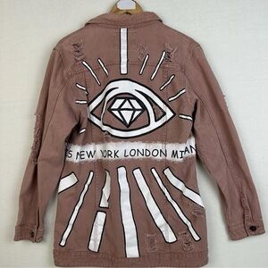 Fashion Tour Denim Jacket Light Pink Distressed Small London Milan Paris Bazi